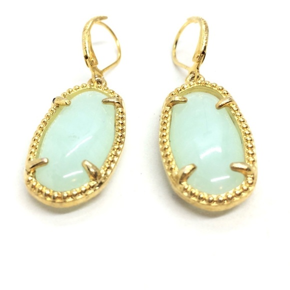 VINTAGE JOAN RIVERS EARRINGS LEVERBACK GOLD TONE SEAFOAM GREEN DANGLE DROP - Picture 7 of 13